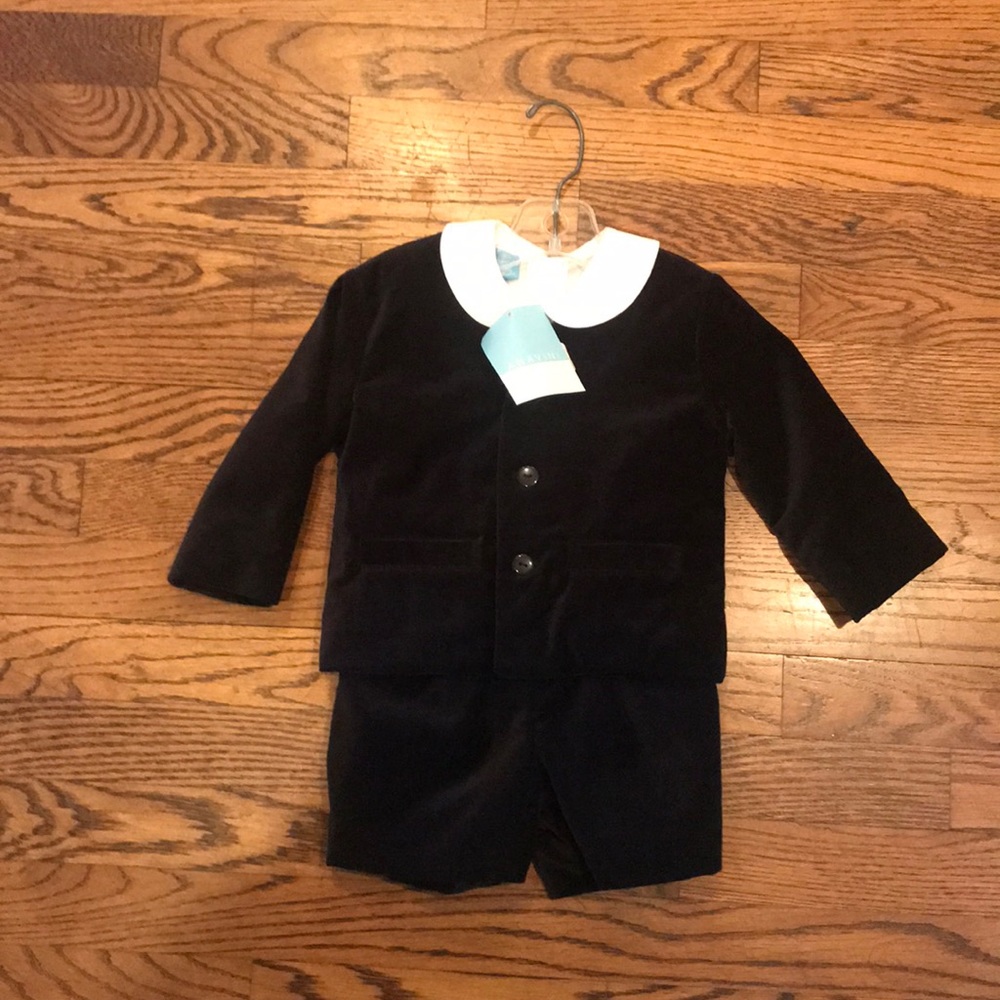 Anavini black velvet eton suit